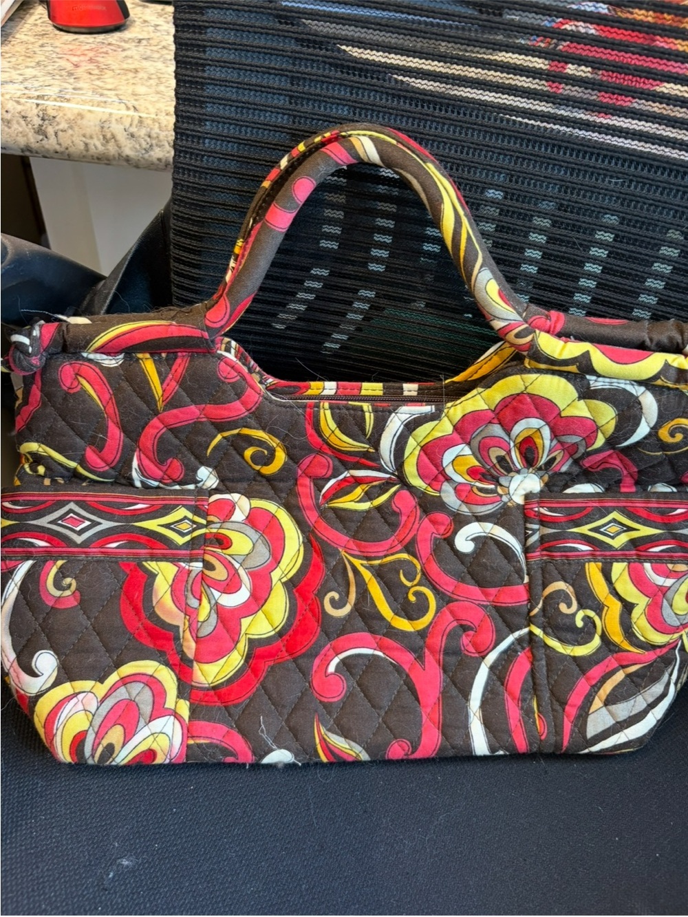 Vera Bradley Quilted Floral Tote in Brown, Red & Yellow
